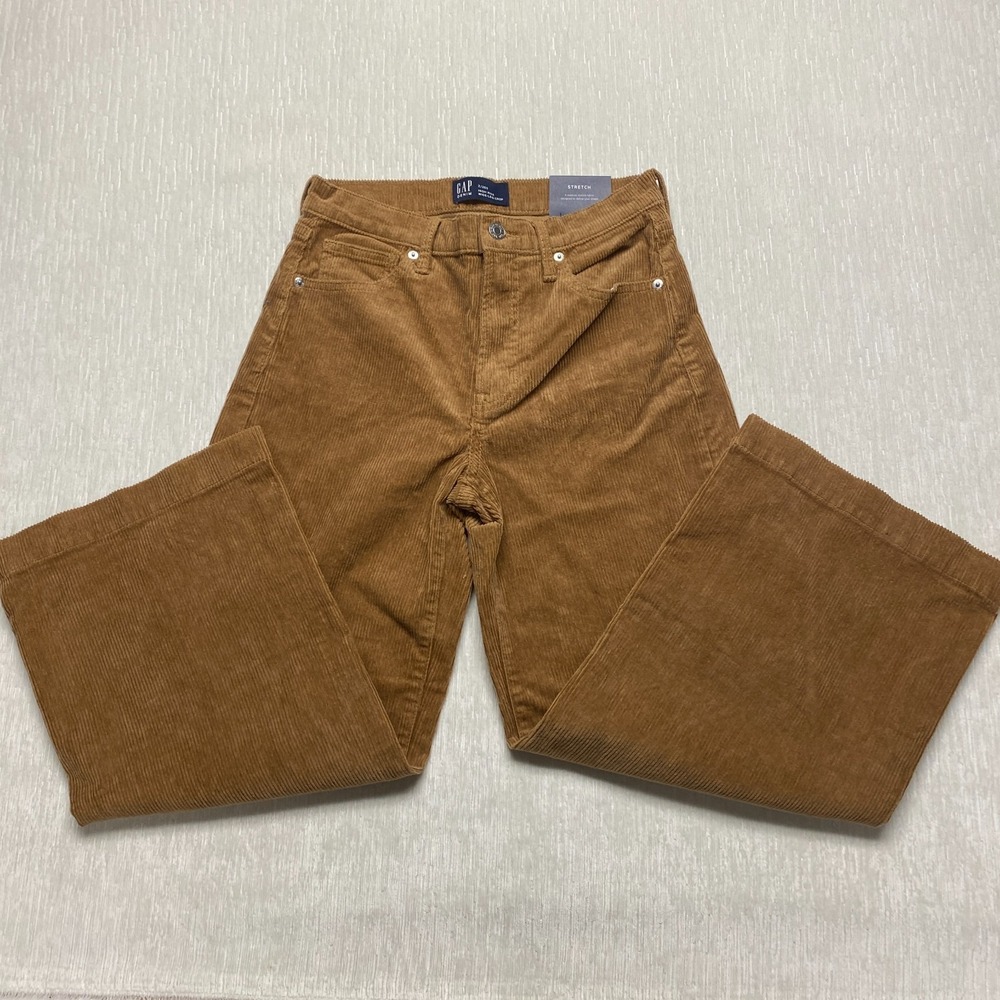 Gap Corduroy Wide Leg Crop Pants Women 2/26S Brown Stretch High Rise Relaxed Fit